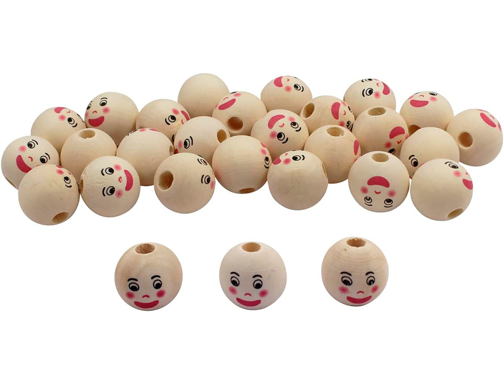 PERLES SODERTEX EN BOIS - 1 EXPRESSION - 2,2 CM - 30 PCS  - 1 COLORIS