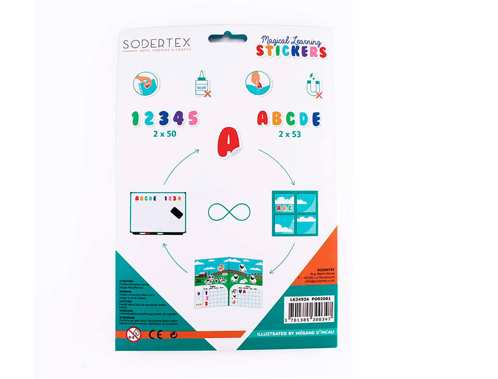 PACK DE 206 LETTRES & CHIFFRES MAGIQUES             REPOSITIONNABLES SODE ET      LAVABLES 18 X 27,8 CM - 1 PC