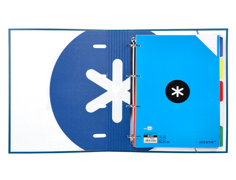 CLASSEUR ANTARTIK 4 ANNEAUX RONDS 40MM A4 CARTON REMBORDE FEUILLETS MOBILES Q5X5 COLORISBLEU