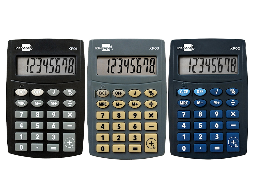 CALCULATRICE DE POCHE LIDERPAPEL XF01 8 CHIFFRES AVEC PILE 99X64X9 MM PR SENTOIR DE 16U