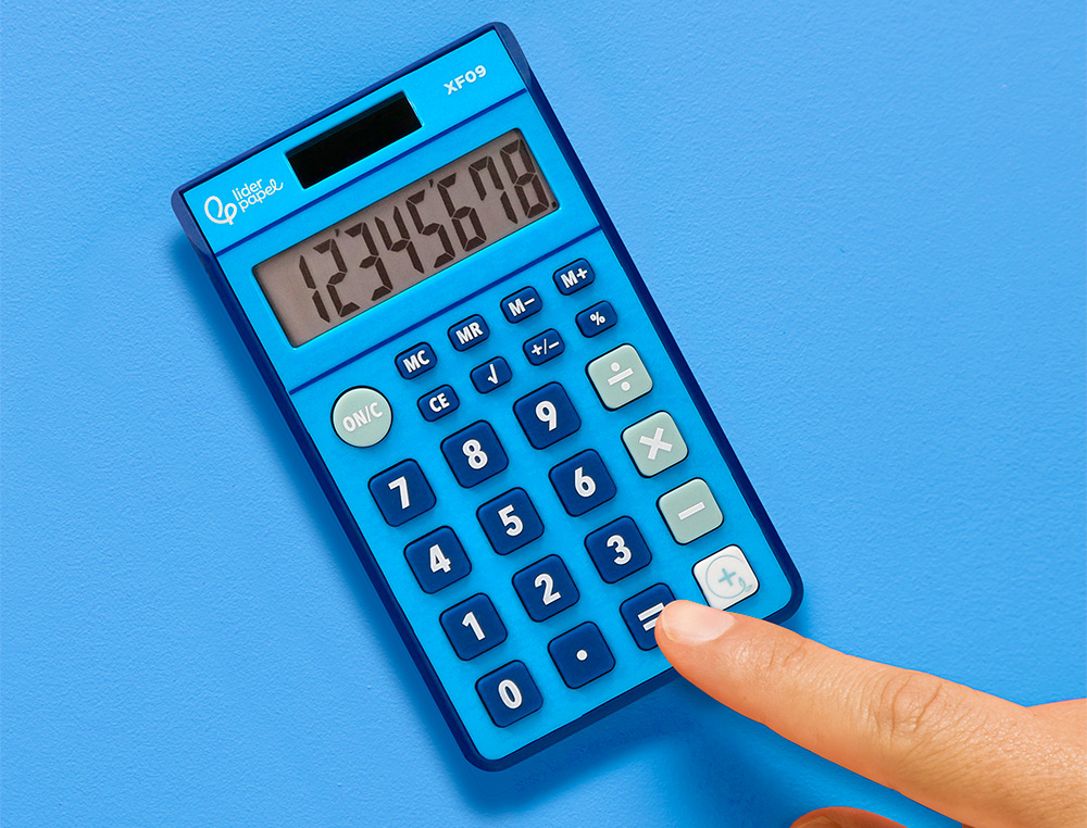 CALCULATRICE DE POCHE LIDERPAPEL XF09 8 CHIFFRES    SOLAIRE ET PILES 115X65X8 MM  COLORIS BLEU