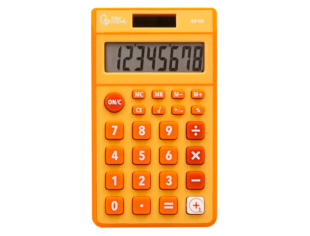 CALCULATRICE DE POCHE LIDERPAPEL XF10 8 CHIFFRES    SOLAIRE ET PILES 115X65X8 MM  COLORIS ORANGE