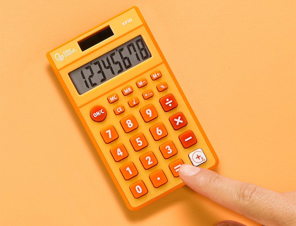 CALCULATRICE DE POCHE LIDERPAPEL XF10 8 CHIFFRES    SOLAIRE ET PILES 115X65X8 MM  COLORIS ORANGE
