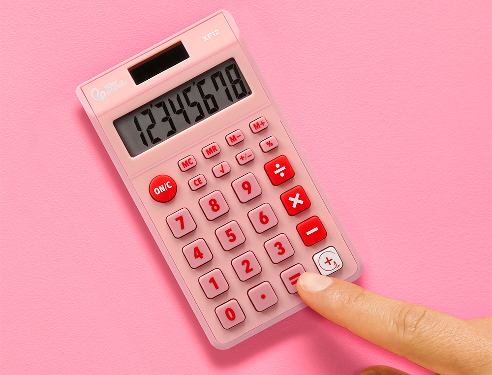 CALCULATRICE DE POCHE LIDERPAPEL XF12 8 CHIFFRES SOLAIRE ET PILES 115X65X8 MM COLORIS ROSE