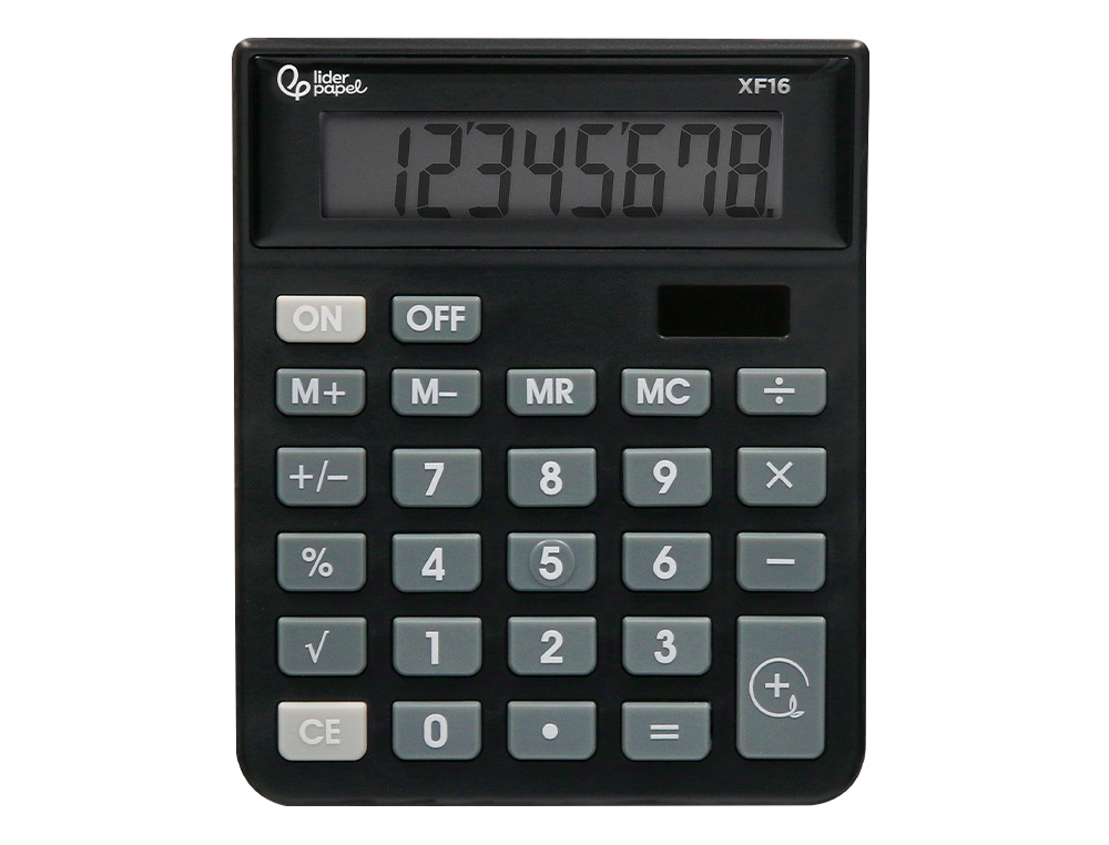 CALCULATRICE DE BUREAU LIDERPAPEL XF16 8 CHIFFRES    SOLAIRE ET PILES 127X105X24   MM COLORIS NOIR