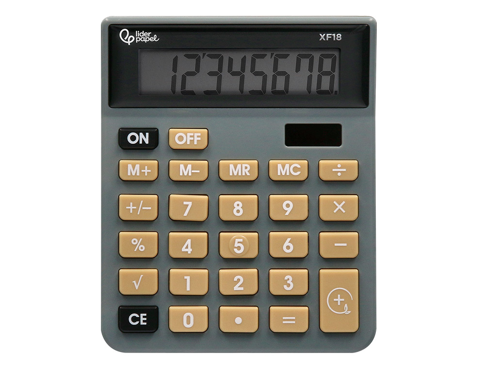 CALCULATRICE DE BUREAU LIDERPAPEL XF18 8 CHIFFRES    SOLAIRE ET PILES 127X105X24   MM COLORIS GRIS