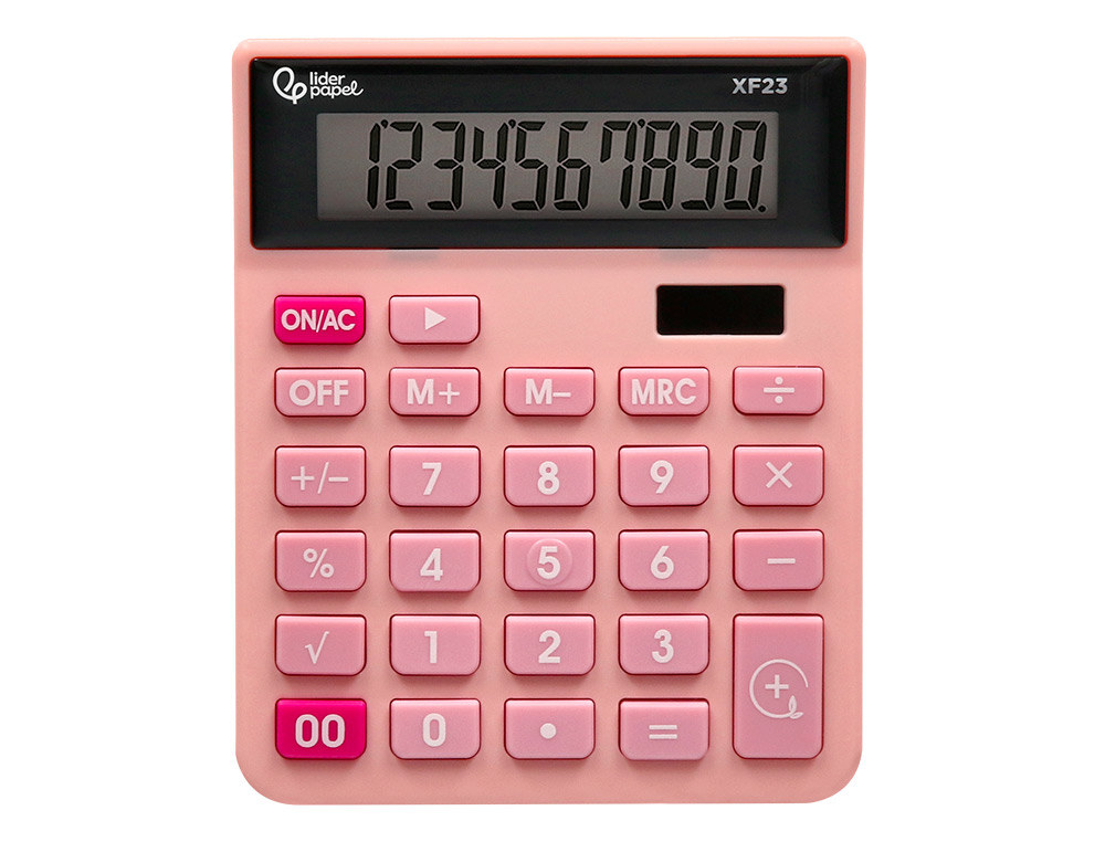 CALCULATRICE DE BUREAU LIDERPAPEL XF20 10 CHIFFRES   SOLAIRE ET PILES 127X105X24   MM COLORIS ROSE