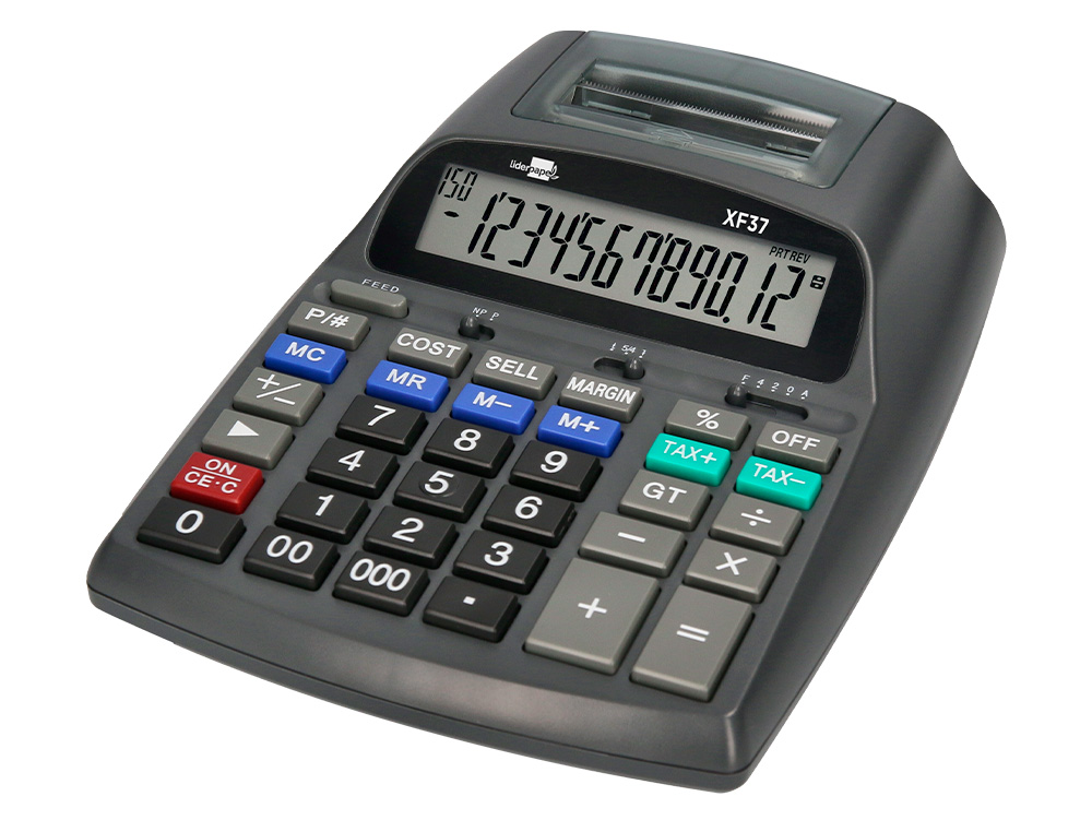 CALCULATRICE LIDERPAPEL IMPRIMANTE PROFESSIONNELLE    BICOLORE 12 CHIFFRES          225X158X56MM COLORIS NOIR
