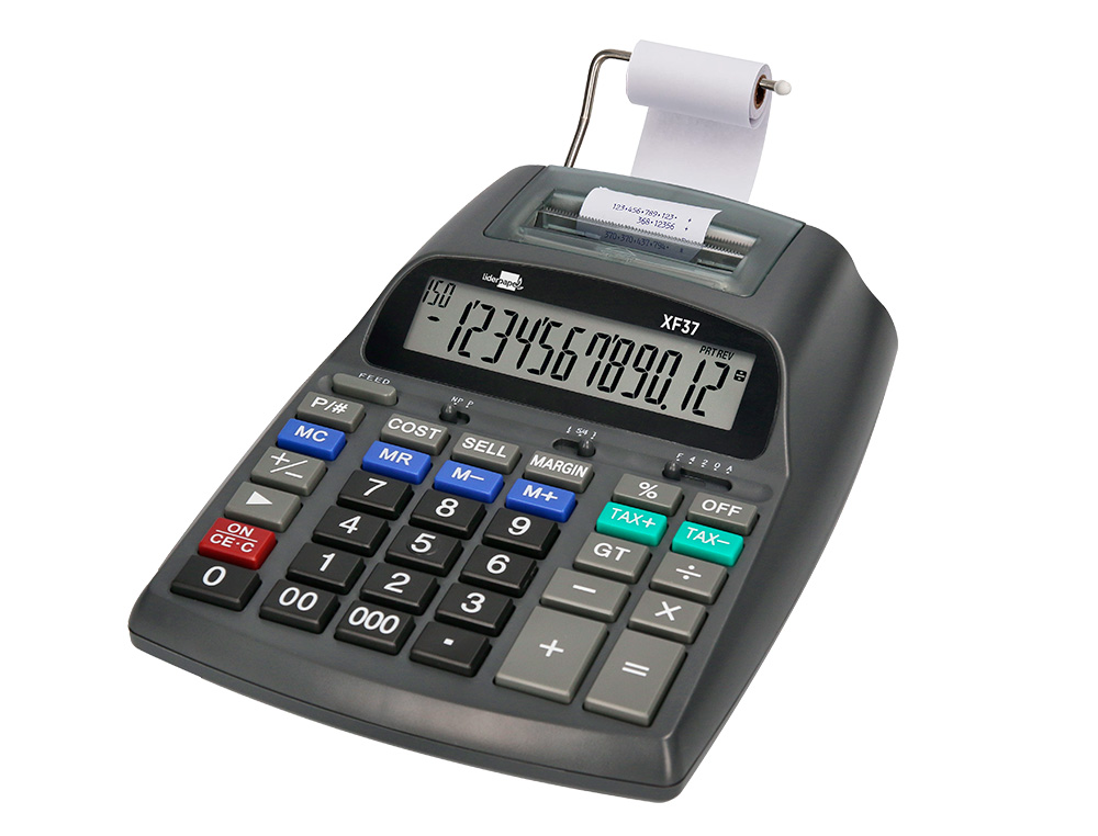 CALCULATRICE LIDERPAPEL IMPRIMANTE PROFESSIONNELLE    BICOLORE 12 CHIFFRES          225X158X56MM COLORIS NOIR
