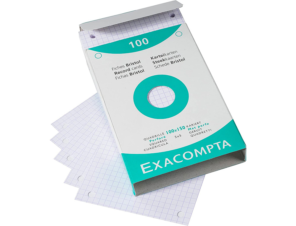 ETUI DE 100 FICHES EXACOMPTA BRISTOL BLANC QUADRILLE 5X5   UNI PERFOREE 125X200MM
