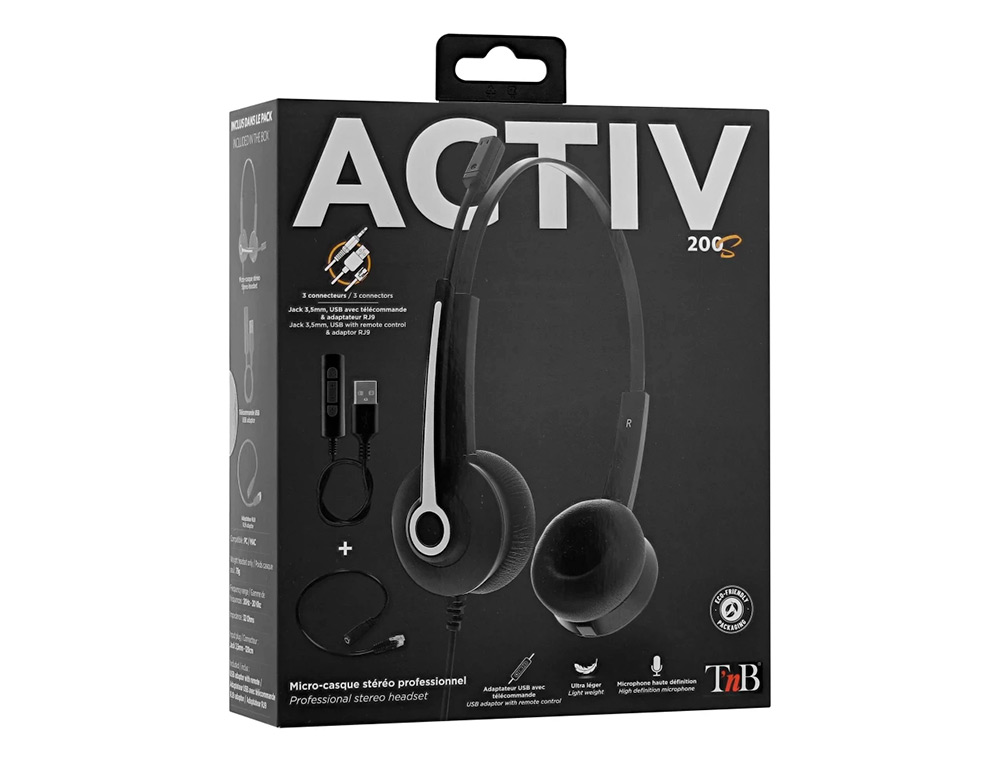 MICRO CASQUE TNB ACTIV 200S MICRO FILAIRE 3,5MM STEREO ,  TELECOMMANDE USB ET ADAPTATEU RJ9