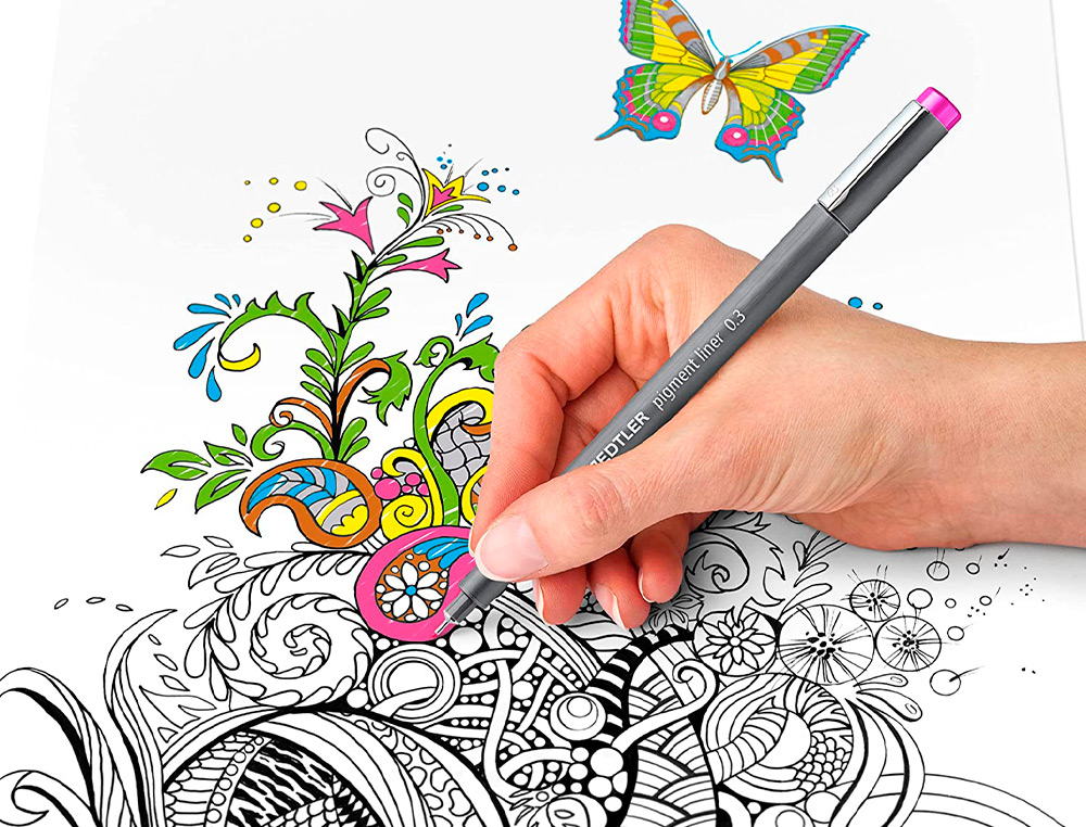 STYLO-FEUTRE STAEDTLER PIGMENT LINER 308 POINTE      CALIBR E BAGUEE METAL  0,5MM  COLORIS ASSORTIES. ETUI DE 12