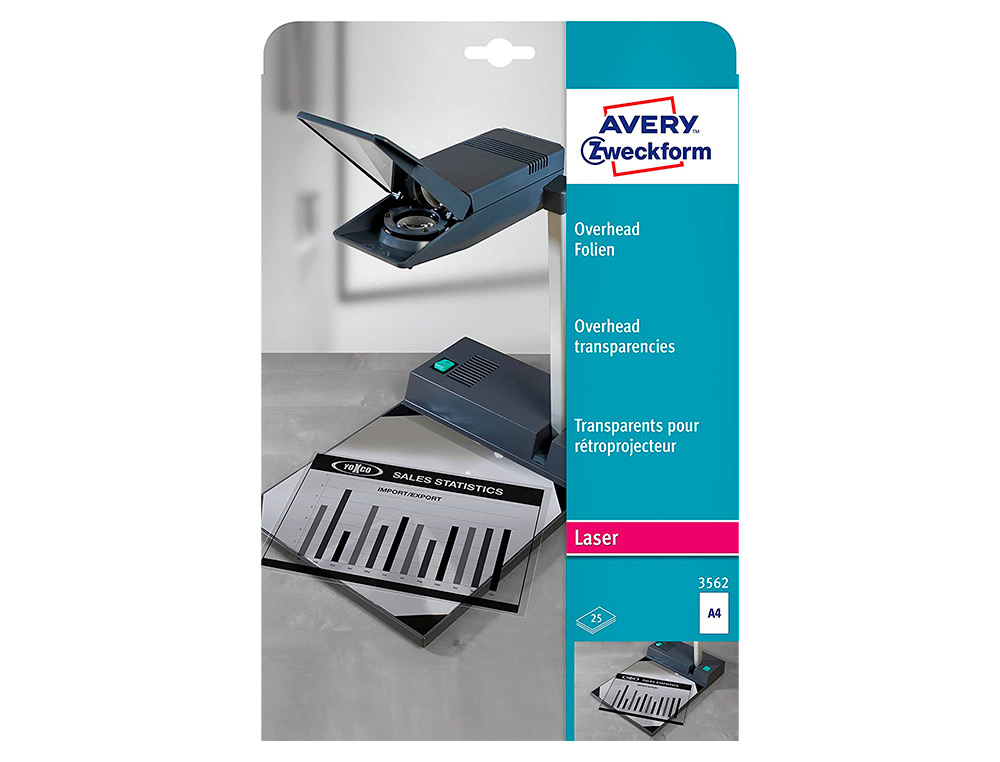 TRANSPARENTS AVERY 90 MICRONS A4 LASER POCHETTE DE 25