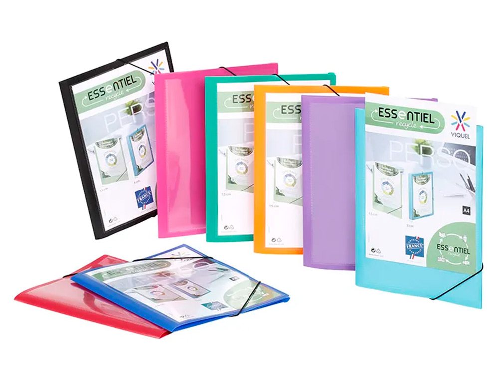 CHEMISE VIQUEL 3 RABATS A4 PERSONNALISABLE POLYPROPYLENE ESSENTIEL RECYCLE COLORIS     ASSORTIS
