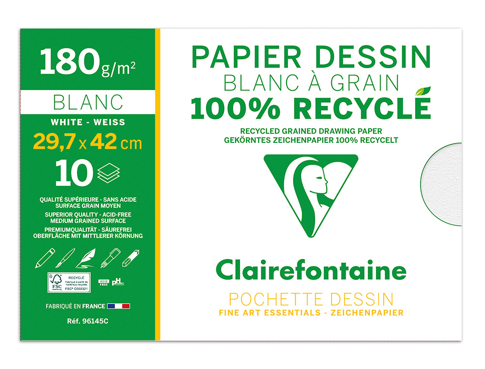 POCHETTE DESSIN   GRAIN A3 100% RECYCL  180GR 10F
