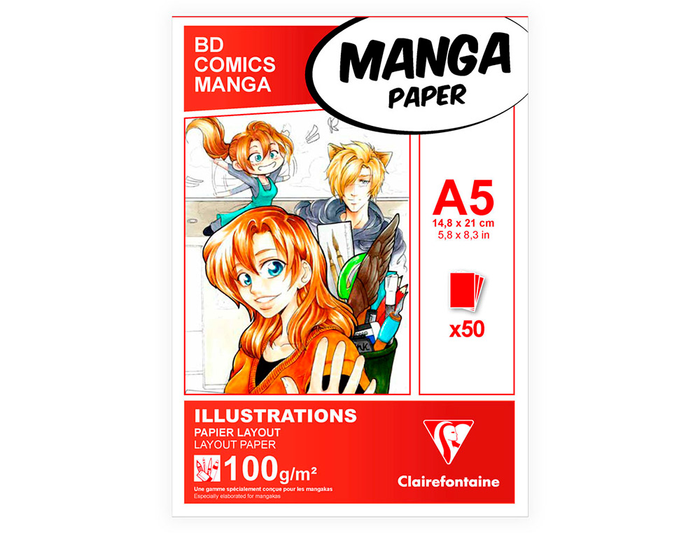 BLOC MANGA CLAIREFONTAINE  A5 COLL  14,8X21 100GR 50 F