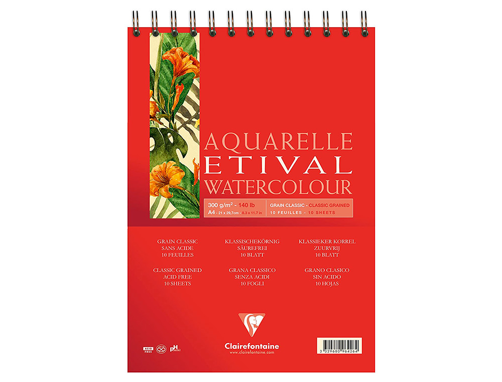 BLOC ETIVAL AQUARELLE CLAIREFONTAINE A4 10F