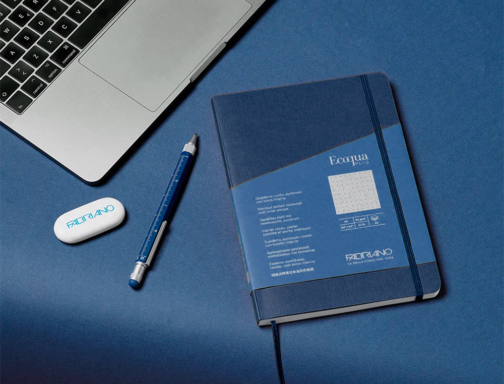 CARNET EQ PLUS FABRIANO A5 LIGN E BLEU MARINE 90G 80F