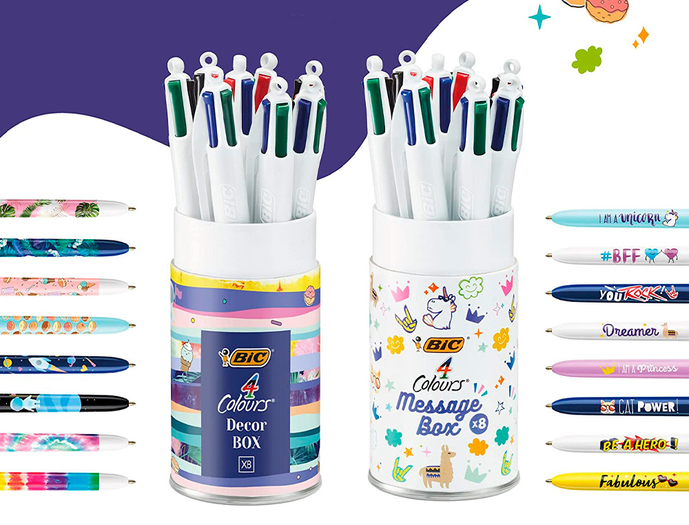 STYLO-BILLE BIC POINTE MOYENNE 1,0MM LOT DE 8 STYLOS COULEURS ASSORTIS BOITE CADEAU