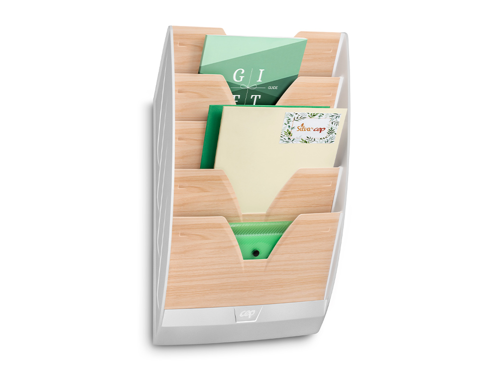 CORBEILLE MURAL CEP 5 CASES POLYSTYRENE OUVERTURE EN V    FORMAT 24X32CM DIMENSIONSSS   350X120X580MM  BLANC7 H TRE