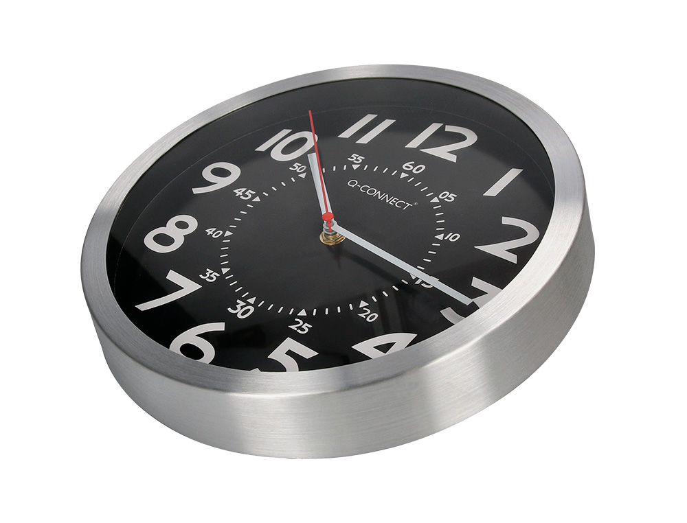 HORLOGE Q-CONNECT MURALE METALLIQUE MOUVEMENT SILENCIEUX DIAMETRE 25 CM COLORIS CHROME