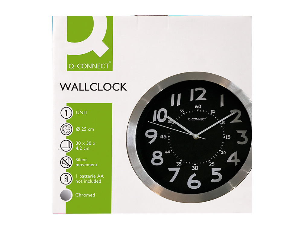 HORLOGE Q-CONNECT MURALE METALLIQUE MOUVEMENT SILENCIEUX DIAMETRE 25 CM COLORIS CHROME