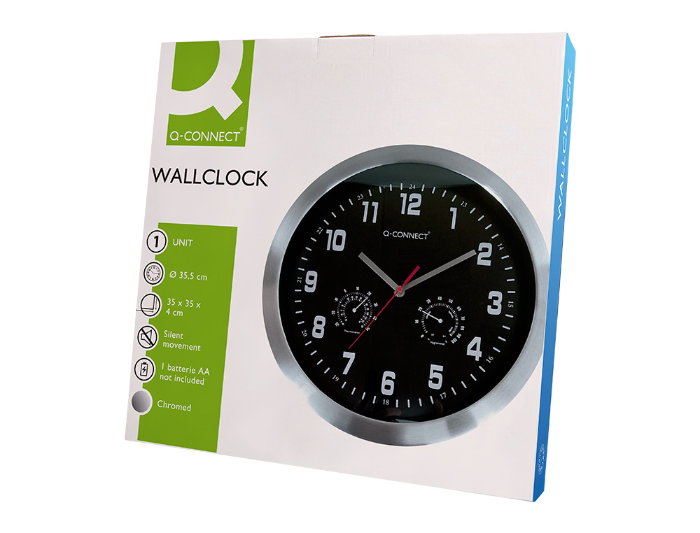 HORLOGE Q-CONNECT MURALE METALLIQUE MOUVEMENT          SILENCIEUX DIAMETRE 35 CM     COLORIS NOIR