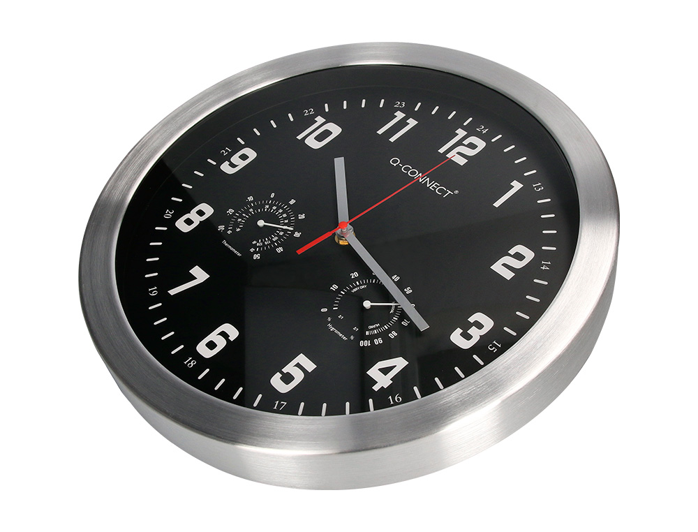 HORLOGE Q-CONNECT MURALE METALLIQUE MOUVEMENT          SILENCIEUX DIAMETRE 35 CM     COLORIS NOIR