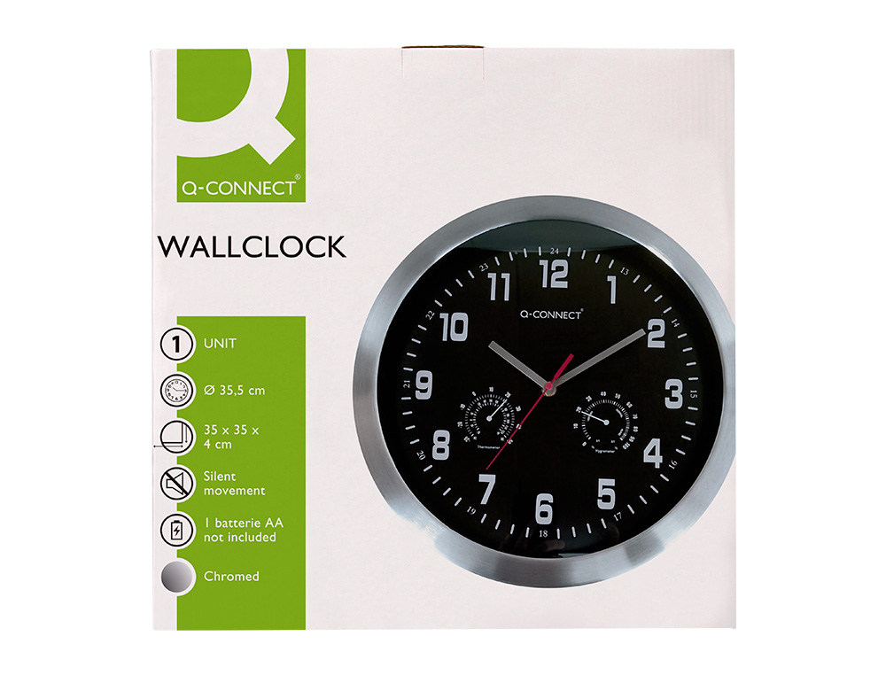 HORLOGE Q-CONNECT MURALE METALLIQUE MOUVEMENT          SILENCIEUX DIAMETRE 35 CM     COLORIS NOIR