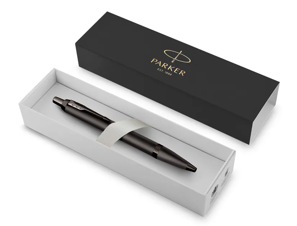 STYLO-BILLE PARKER IM MONOCHROME NOIR POINTE        MOYENNE ENCRE BLEU ETUI       CADEAU