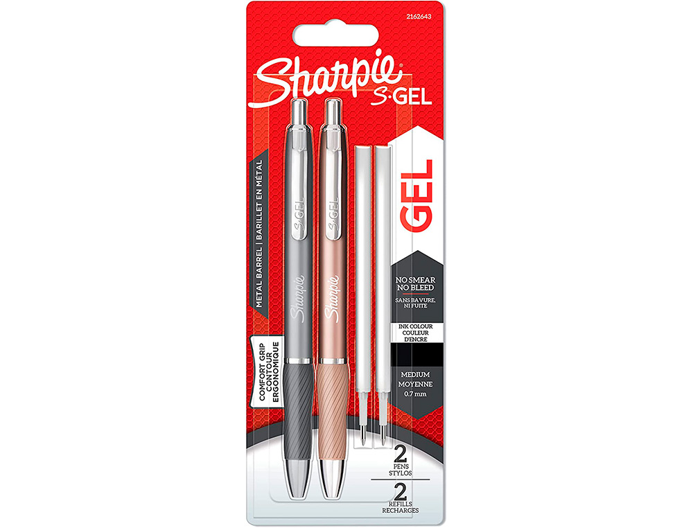 STYLO GEL SHARPIE CORPS METAL ENCRE NOIR POINTE MOYENNE     0,7MM BLISTER 2 STYLOS ET 2   RECHARGES