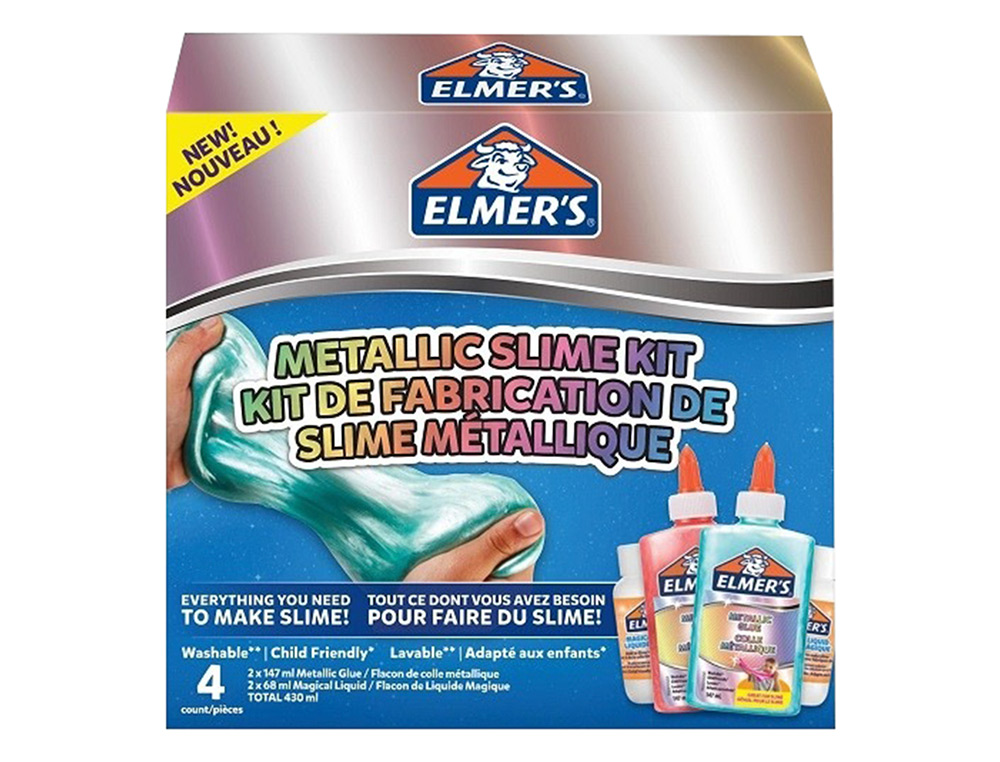 KIT POUR SLIME NACRE ELMER'S COLLE PVA NACREE/ LIQUIDE MAGIQUE /ACTIVATEUR DE SLIME INCLUS COLORIS BLEU ET ROSE
