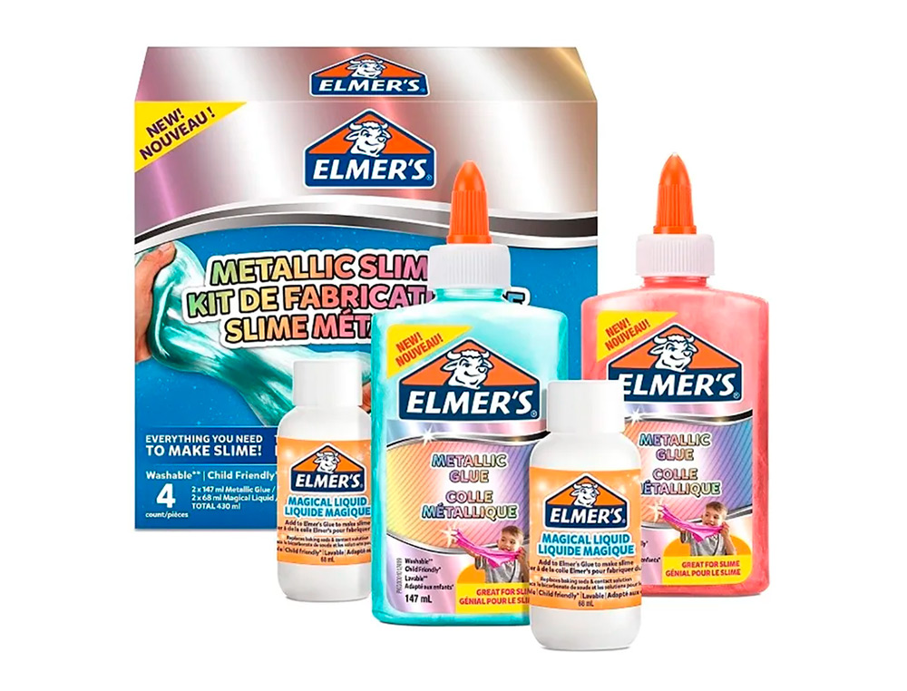KIT POUR SLIME NACRE ELMER'S COLLE PVA NACREE/ LIQUIDE MAGIQUE /ACTIVATEUR DE SLIME INCLUS COLORIS BLEU ET ROSE