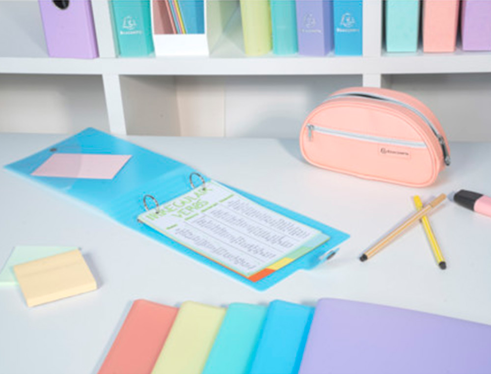 CLASSEUR 2 ANNEAUX BRISTOL POLYPROPYLENE A5 2/30MM       ASSORTIMENT PASTEL