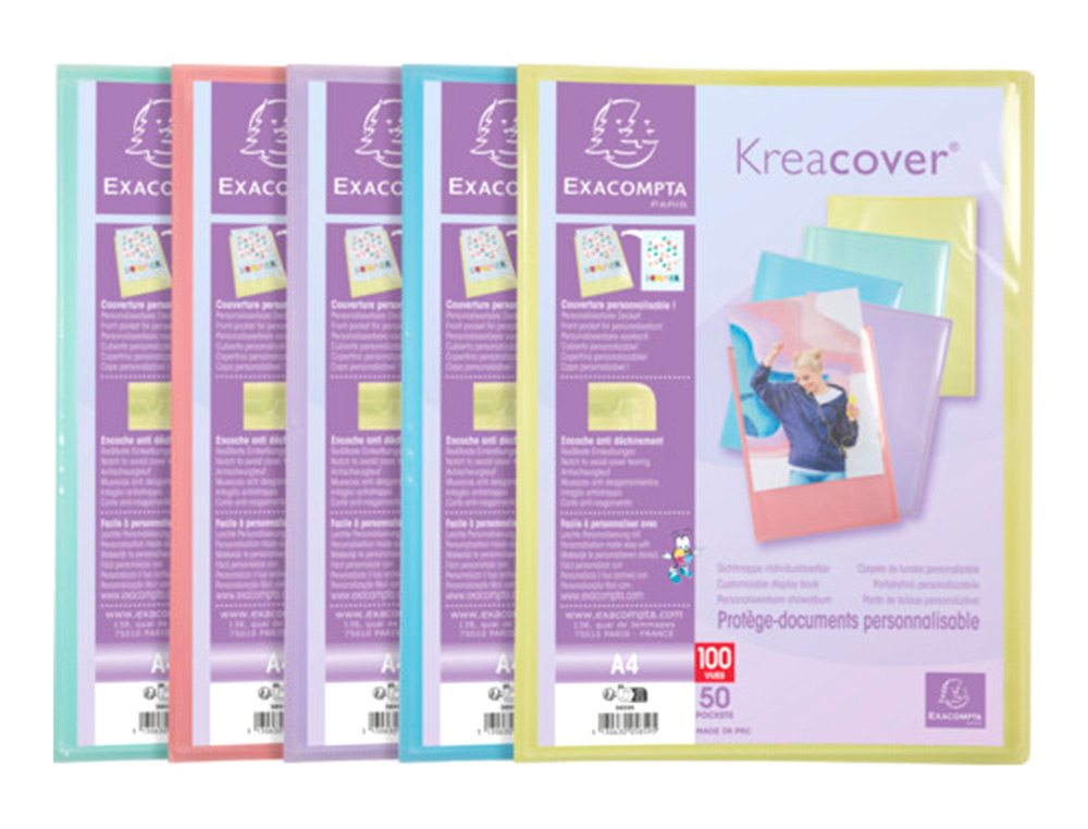 PORTE-DOCUMENTS EXACOMPTA KREACOVER A4 POLYPROPYLENE    100VUES ASSORTIMENT PASTEL