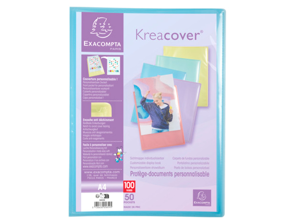 PORTE-DOCUMENTS EXACOMPTA KREACOVER A4 POLYPROPYLENE    100VUES ASSORTIMENT PASTEL