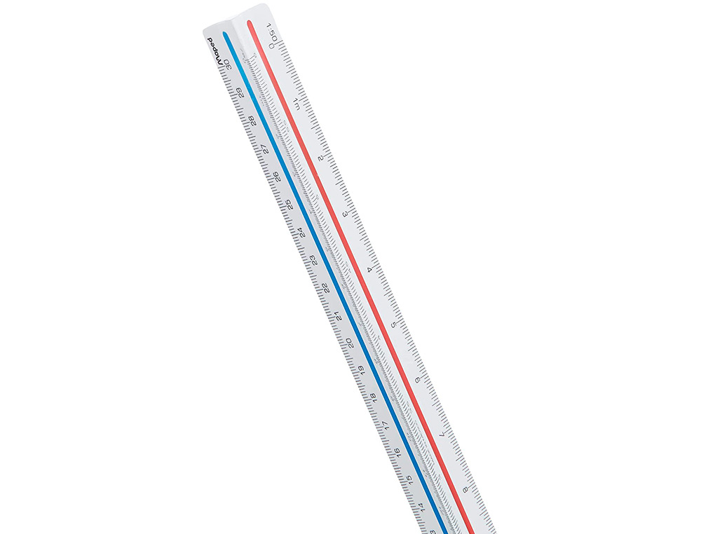 REGLE A ECHELLES MAPED ABS 1COULEUR SUR CHAQUE FACE ETUI DE PROTECTION 1/20 - 1/25 -   1/50 - 1/75 - 1/100 - 1/125