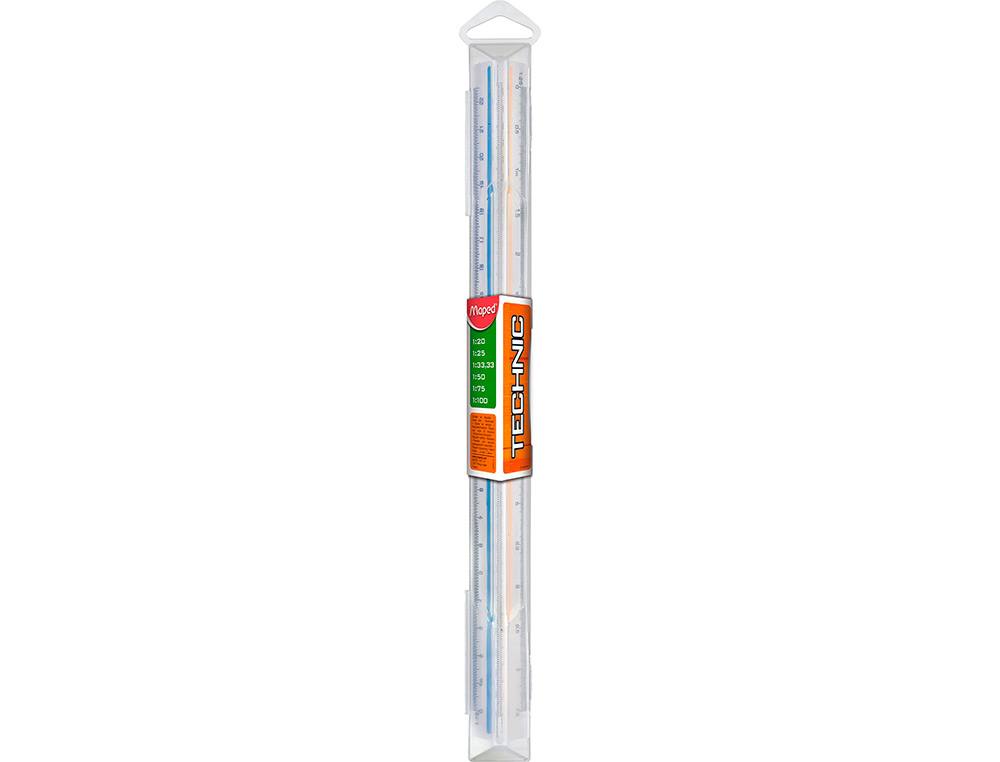 REGLE A ECHELLES MAPED ABS 1COULEUR SUR CHAQUE FACE ETUI DE PROTECTION 1/20 - 1/25 -   1/33,33 - 1/50 - 1/75 - 1/100