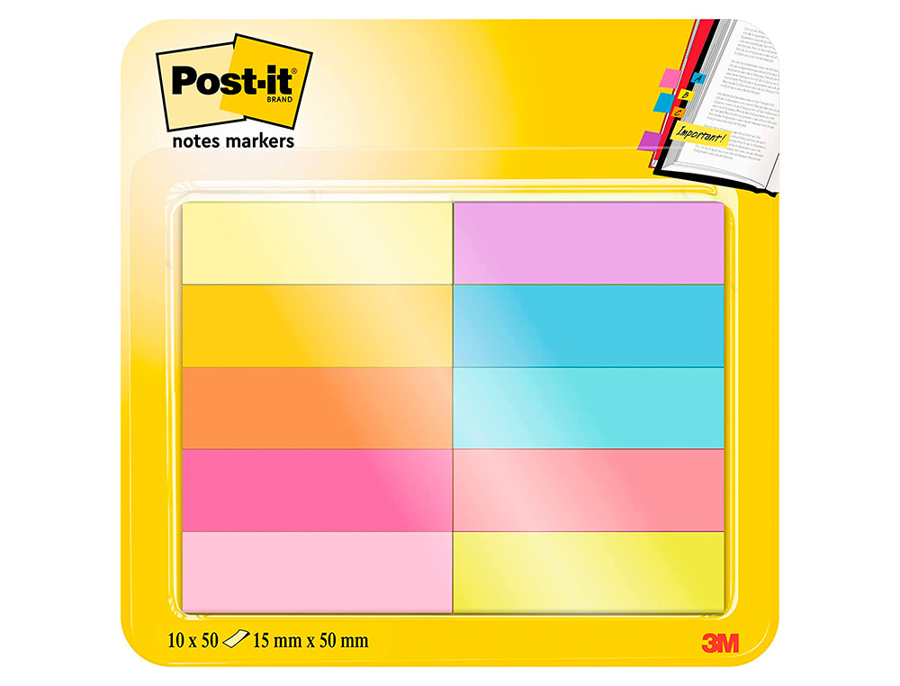 MARQUE-PAGES EN PAPIER POST-IT  10 BLOCS X 50        FEUILLES 15X50MM COLORIS      ASSORTIS