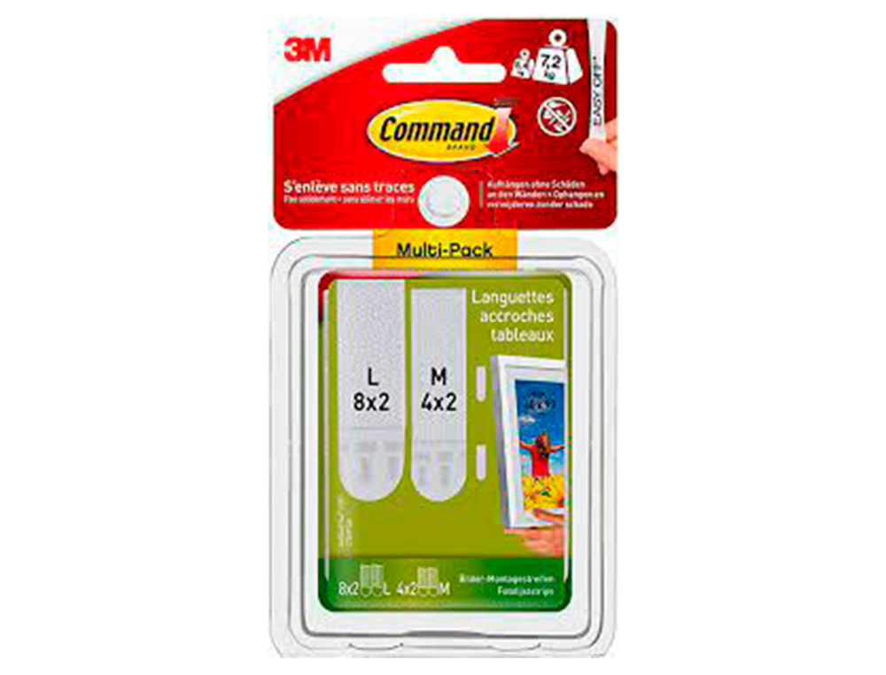 RUBAN FIXATION SCOTCH MULTIPACK DE 8 LANGUETTES 4M  X 4L POID MAXIMUM SUPPORTE    5,4KG POUR M ET 7,2KG POUR L