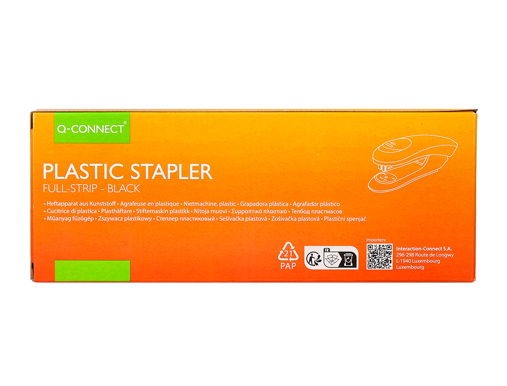 AGRAFEUSE BUREAU Q-CONNECT KF14207 PLASTIQUE ABS         CAPACITE 20 FEUILLES COLORIS  NOIR