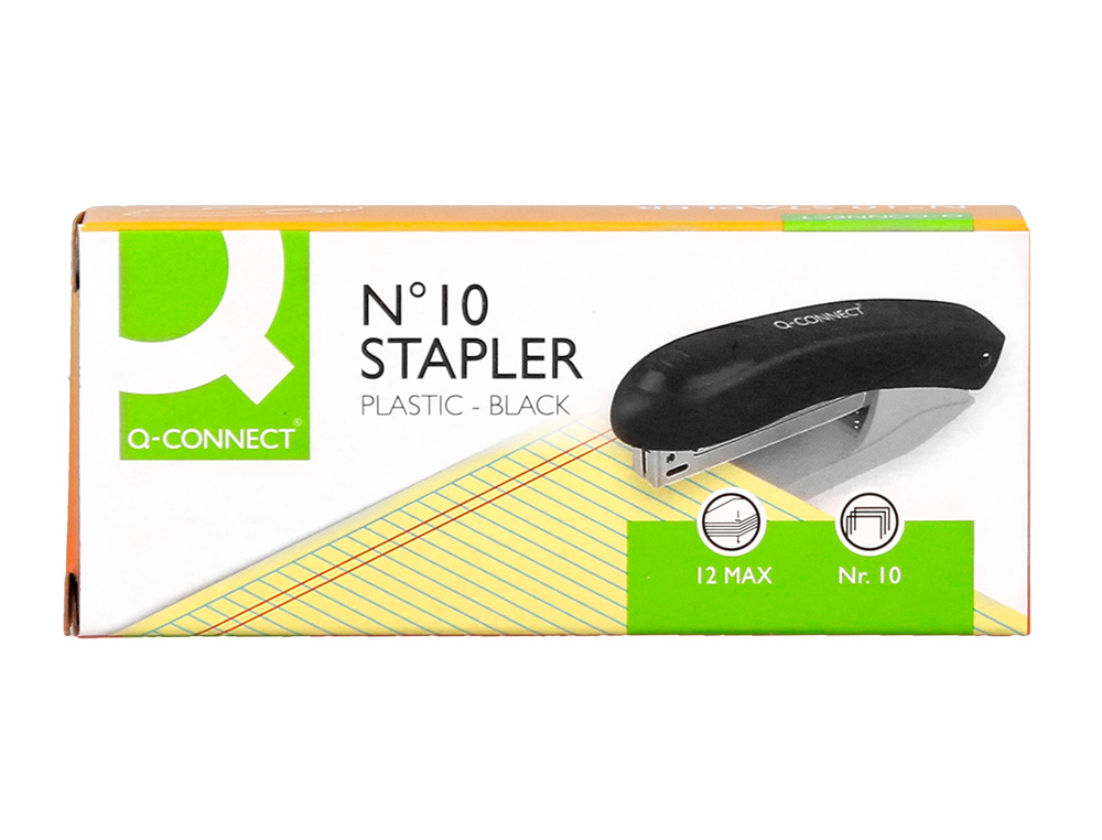 AGRAFEUSE BUREAU Q-CONNECT KF14212 PLASTIQUE CAPACITE 10 FEUILLES AGRAFES N10 COLORIS NOIR