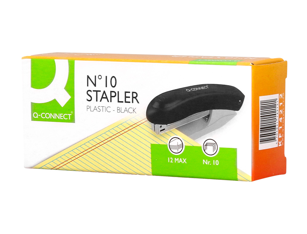 AGRAFEUSE BUREAU Q-CONNECT KF14212 PLASTIQUE CAPACITE 10 FEUILLES AGRAFES N10 COLORIS NOIR