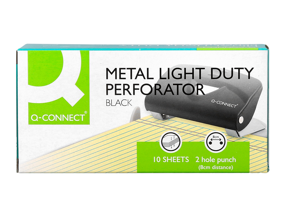 PERFORATEUR Q-CONNECT KF14214 2 TROUS OUVERTURE 1MM         CAPACITE 10 FEUILLES COLORIS  NOIR