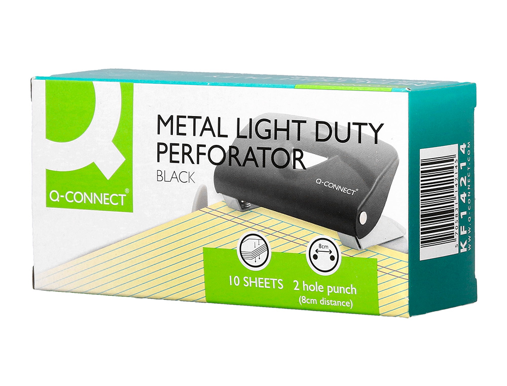PERFORATEUR Q-CONNECT KF14214 2 TROUS OUVERTURE 1MM         CAPACITE 10 FEUILLES COLORIS  NOIR