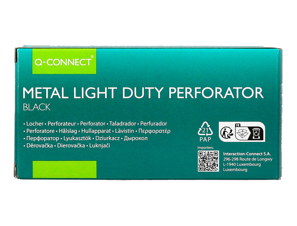 PERFORATEUR Q-CONNECT KF14214 2 TROUS OUVERTURE 1MM         CAPACITE 10 FEUILLES COLORIS  NOIR
