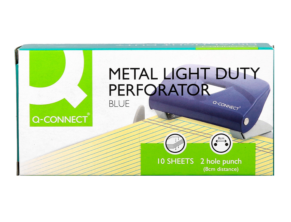 PERFORATEUR Q-CONNECT KF14215 2 TROUS OUVERTURE 1MM CAPACITE 10 FEUILLES COLORIS BLEU