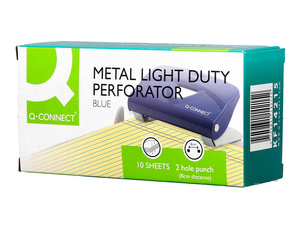 PERFORATEUR Q-CONNECT KF14215 2 TROUS OUVERTURE 1MM CAPACITE 10 FEUILLES COLORIS BLEU