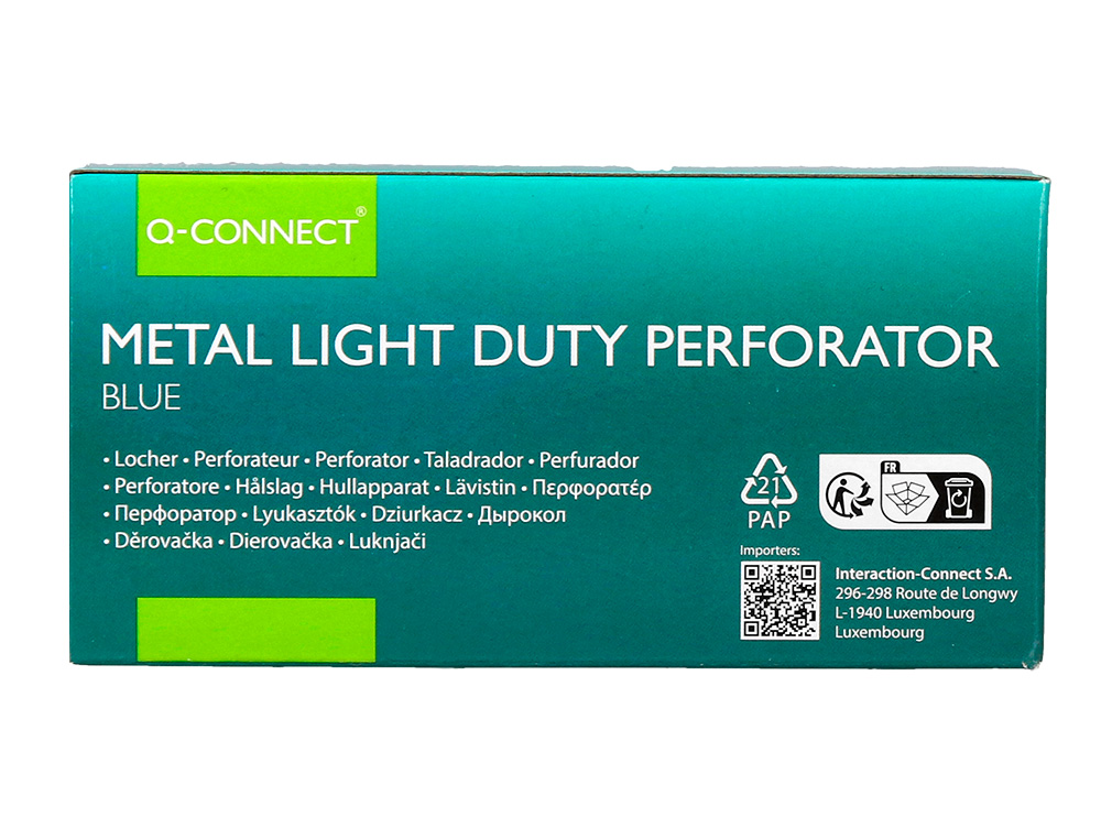 PERFORATEUR Q-CONNECT KF14215 2 TROUS OUVERTURE 1MM CAPACITE 10 FEUILLES COLORIS BLEU