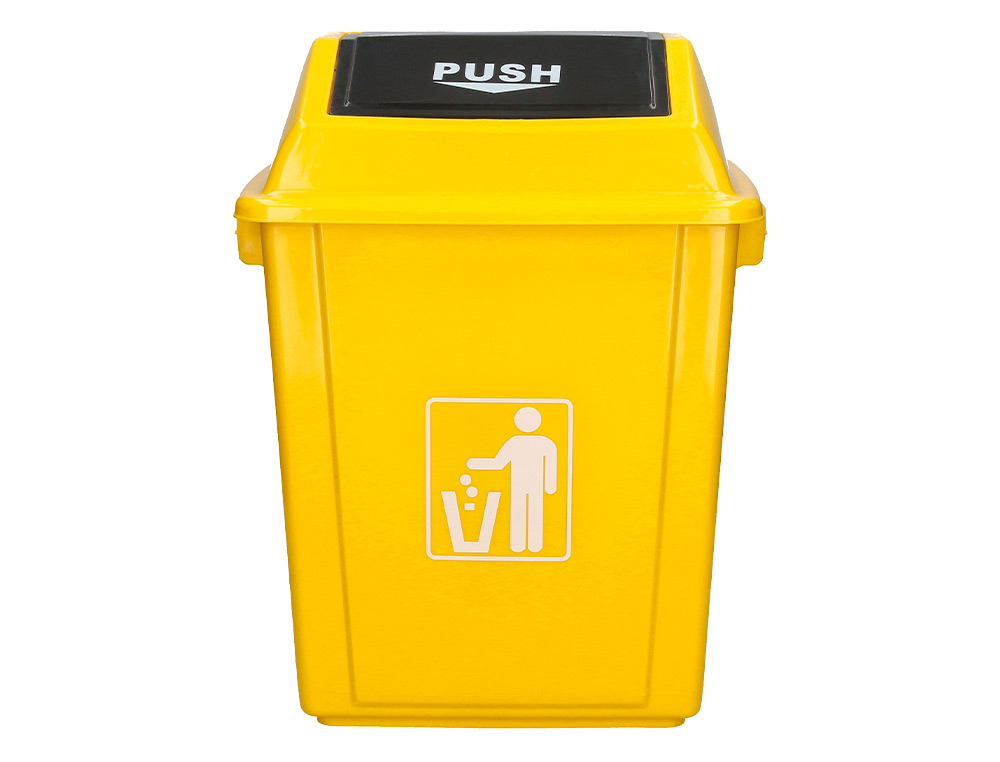 POUBELLE Q-CONNECT PLASTIQUE COUVERCLE BASCULANT 58L       470X330X760MM COLORIS JAUNE